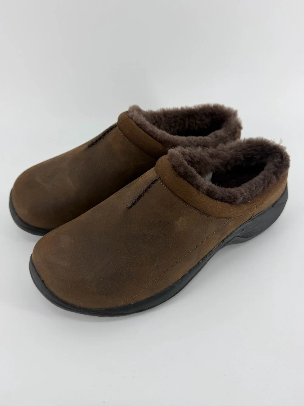 Merrell Encore Chill 2 Faux Fur Lined Brown Leather Slip-On Moccasins, Men's 9